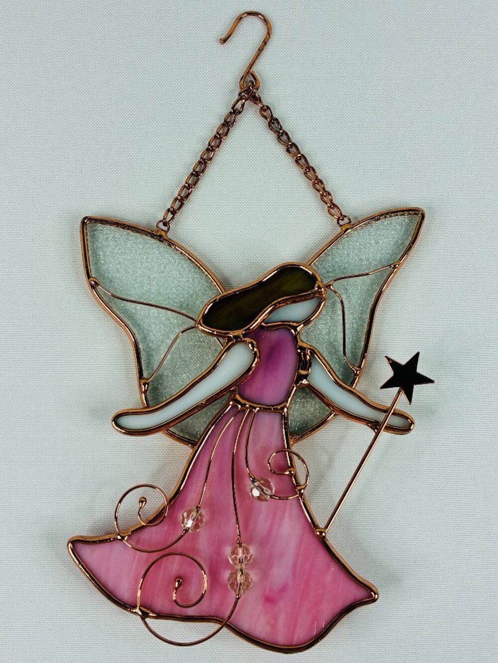 Pink Fairy Art Glass Hanging Window Suncatcher Angel Wings Cottagecore Fairycore